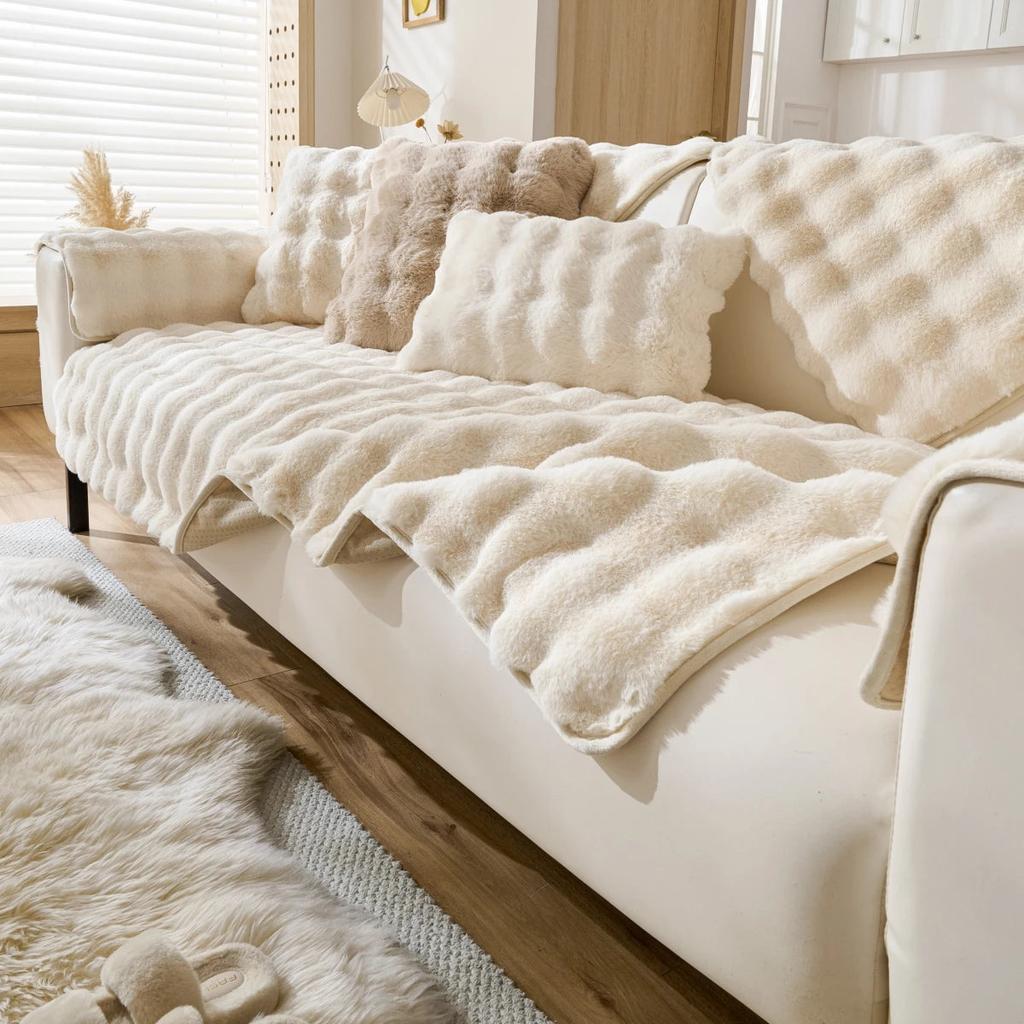 Thick Imitation Rabbit Fur Non-Slip Sofa Slipcover by HitMyNeed