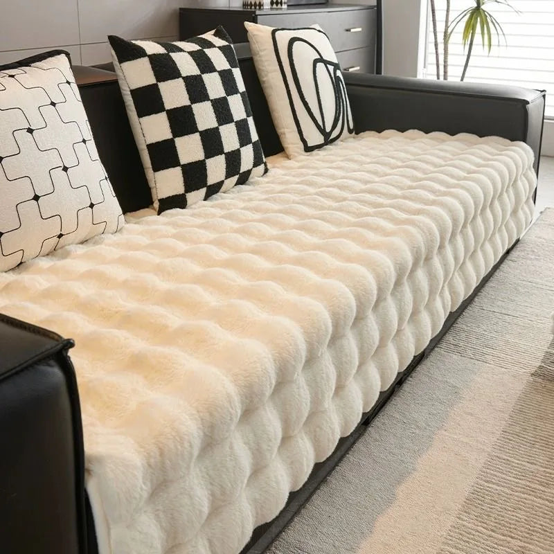 Thick Imitation Rabbit Fur Non-Slip Sofa Slipcover beige 70120cm by HitMyNeed