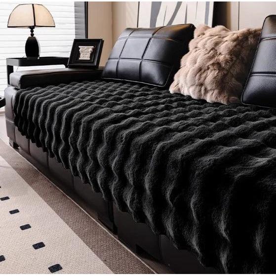 Thick Imitation Rabbit Fur Non-Slip Sofa Slipcover black 70120cm by HitMyNeed