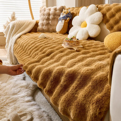 Thick Imitation Rabbit Fur Non-Slip Sofa Slipcover camel 70120cm by HitMyNeed