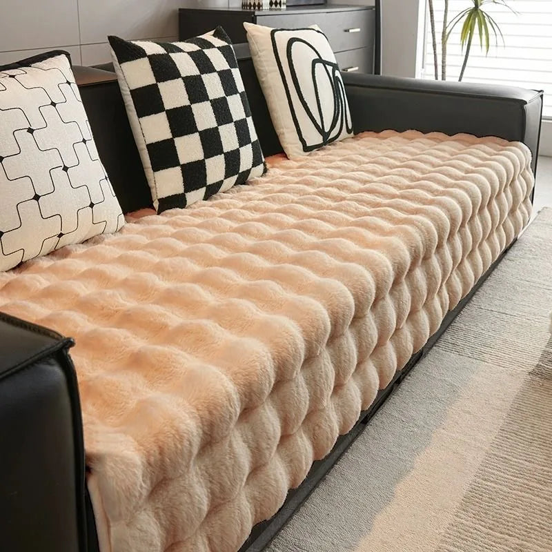 Thick Imitation Rabbit Fur Non-Slip Sofa Slipcover khaki 7070cm by HitMyNeed