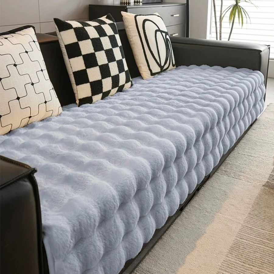 Thick Imitation Rabbit Fur Non-Slip Sofa Slipcover light-grey 70120cm by HitMyNeed