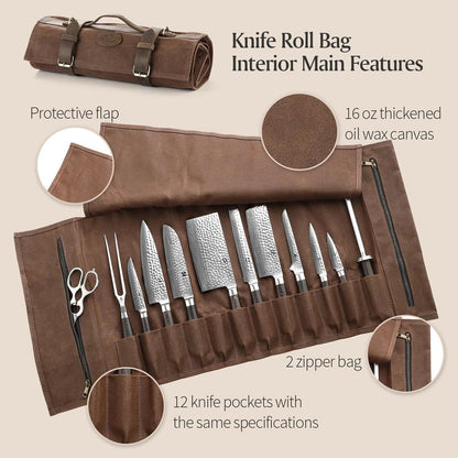 Thickened Canvas Roll Chef Knife Bag with 12 Slots by HitMyNeed