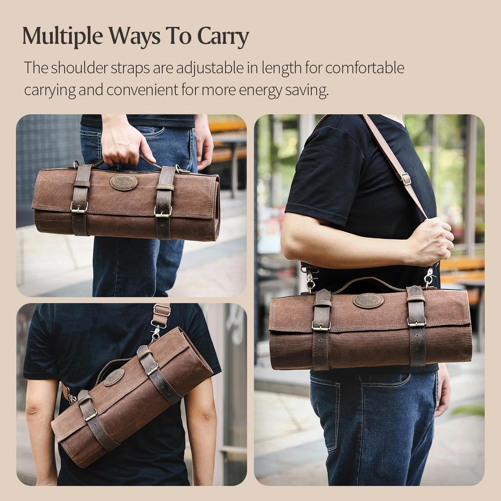 Thickened Canvas Roll Chef Knife Bag with 12 Slots by HitMyNeed