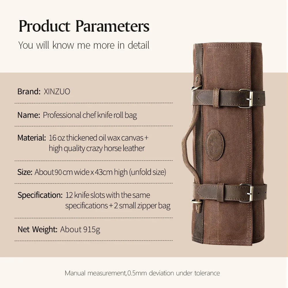 Thickened Canvas Roll Chef Knife Bag with 12 Slots by HitMyNeed