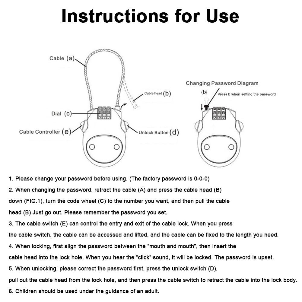 Three Digit Helmet Lock Cable with Combination Code by HitMyNeed