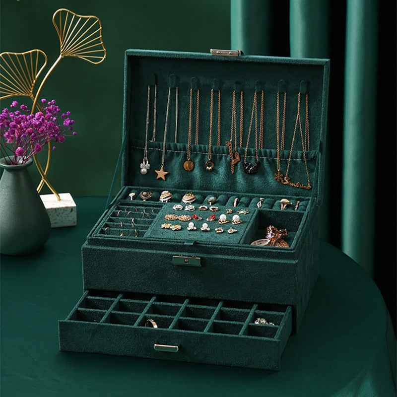 Three Layer Large Velvet Jewelry Organizer Box by HitMyNeed