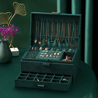 Three Layer Large Velvet Jewelry Organizer Box by HitMyNeed