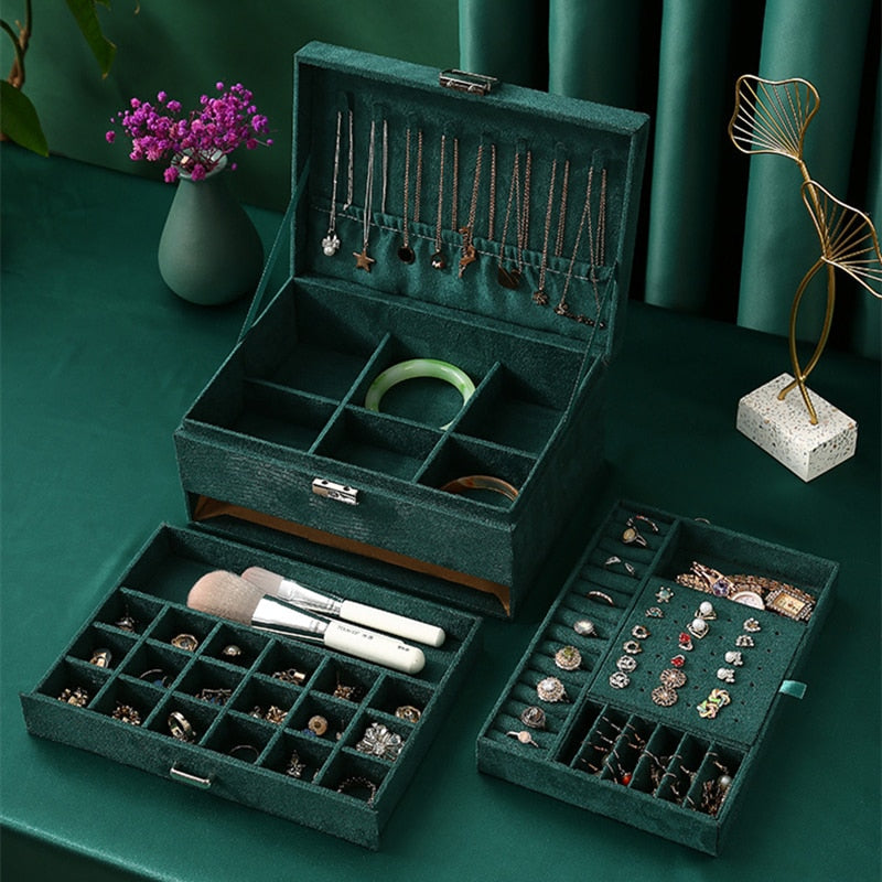 Three Layer Large Velvet Jewelry Organizer Box by HitMyNeed