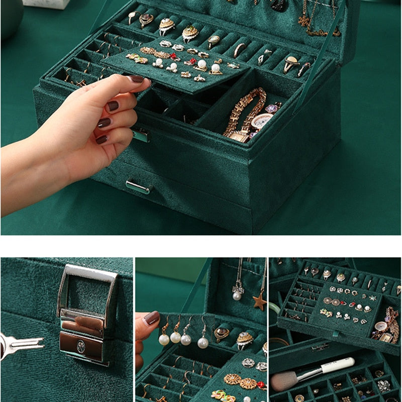 Three Layer Large Velvet Jewelry Organizer Box by HitMyNeed