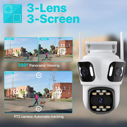 Three Lens 6K PTZ Outdoor WiFi Security Camera Including 128GB by HitMyNeed