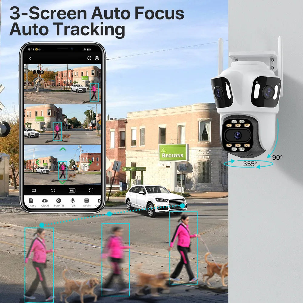 Three Lens 6K PTZ Outdoor WiFi Security Camera Including 64GB by HitMyNeed