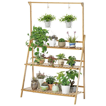 Three Tier Bamboo Plant Rack with Hanging Rod by HitMyNeed