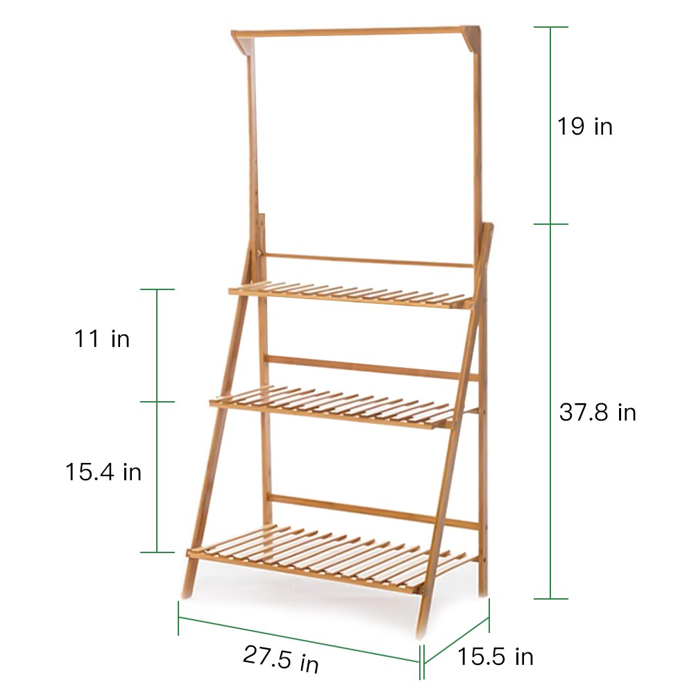 Three Tier Bamboo Plant Rack with Hanging Rod by HitMyNeed
