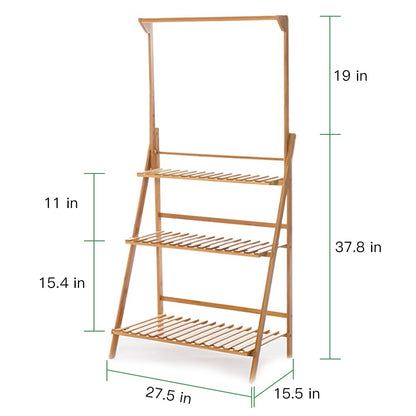 Three Tier Bamboo Plant Rack with Hanging Rod by HitMyNeed