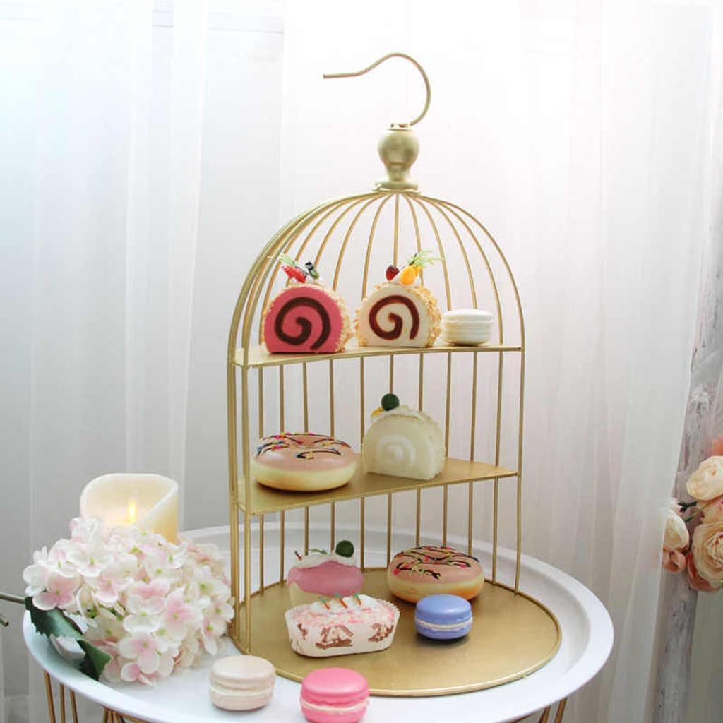 Three-Tier Iron Bird Cage Cake Stand, Gold by HitMyNeed