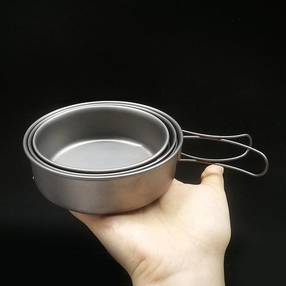Titanium Camping Bowl Set with Folding Handles (3pcs) by HitMyNeed