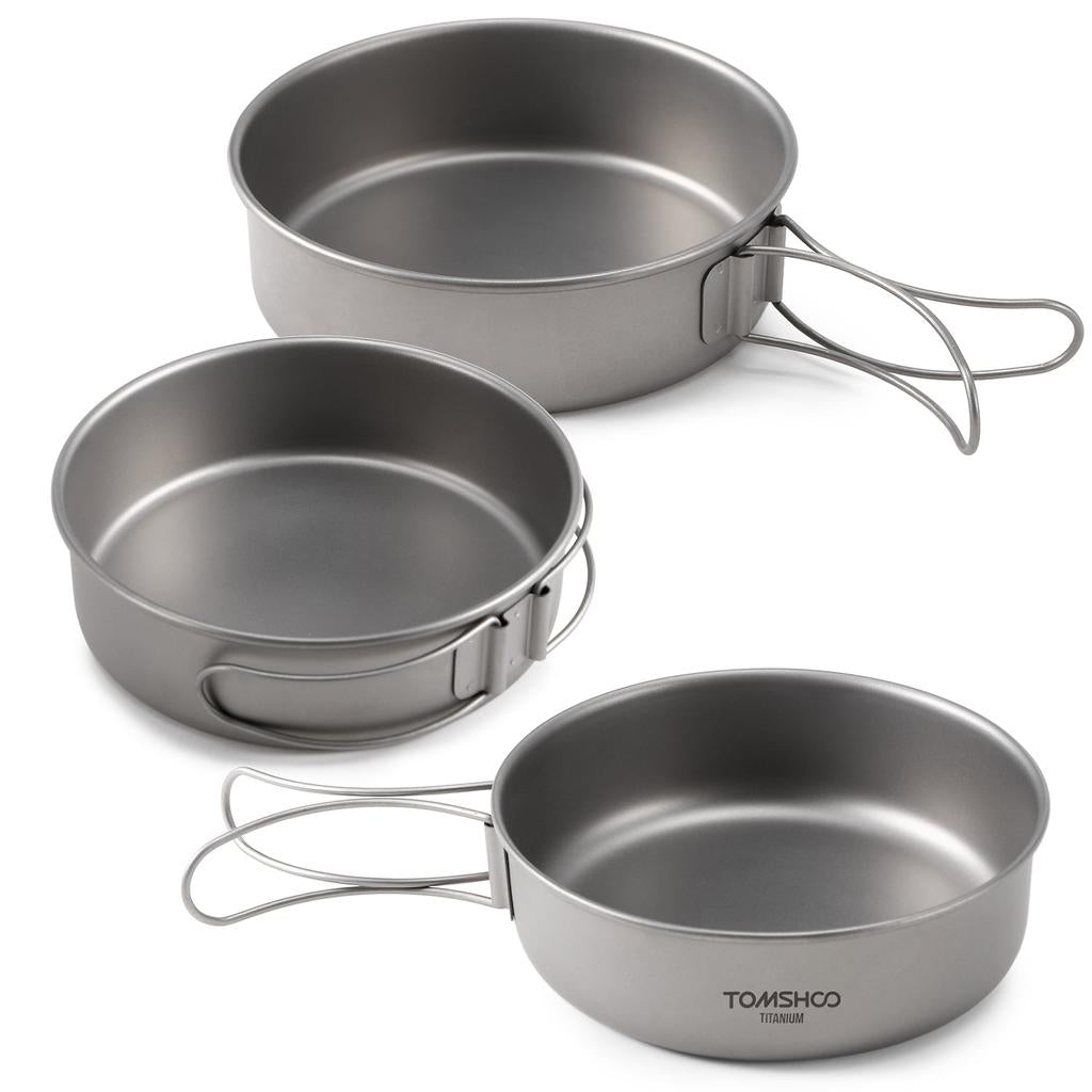 Titanium Camping Bowl Set with Folding Handles (3pcs) by HitMyNeed