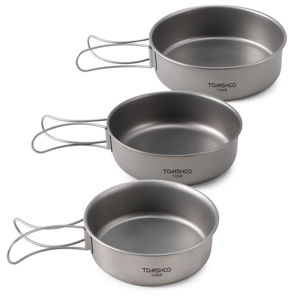 Titanium Camping Bowl Set with Folding Handles (3pcs) by HitMyNeed