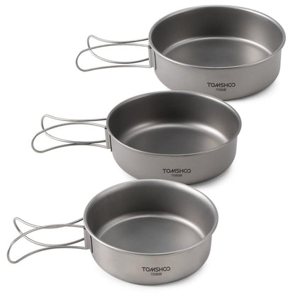 Titanium Camping Bowl Set with Folding Handles (3pcs) by HitMyNeed