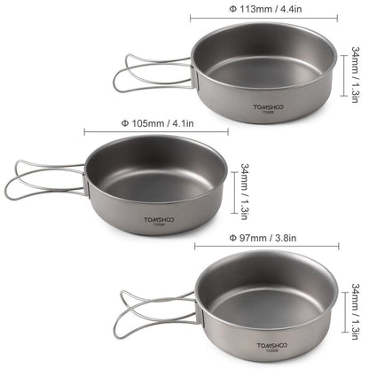 Titanium Camping Bowl Set with Folding Handles (3pcs) by HitMyNeed
