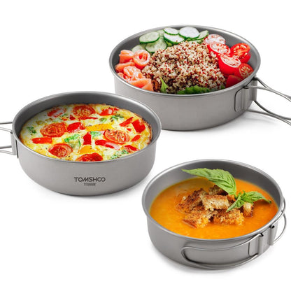 Titanium Camping Bowl Set with Folding Handles (3pcs) by HitMyNeed