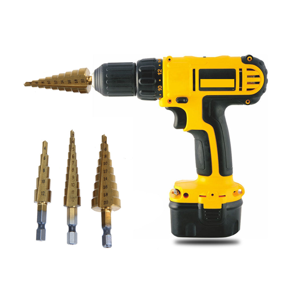 Titanium Step Drill Bit Set of 3 with Hex Shank by HitMyNeed