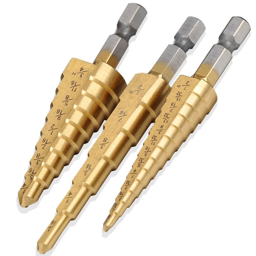 Titanium Step Drill Bit Set of 3 with Hex Shank by HitMyNeed