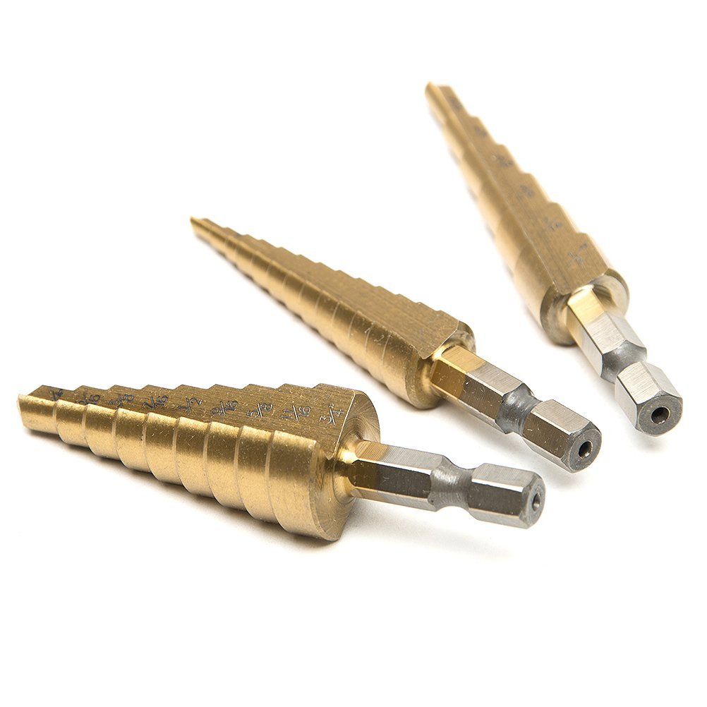 Titanium Step Drill Bit Set of 3 with Hex Shank by HitMyNeed