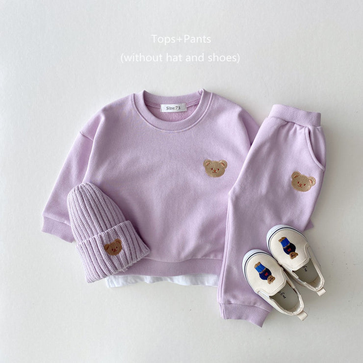 Toddler Bear Sweatshirt & Pants Fall Outfit Set purple 5y by HitMyNeed