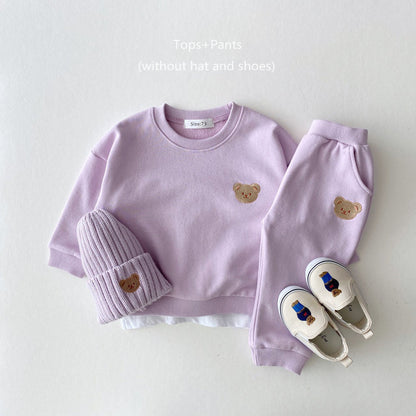 Toddler Bear Sweatshirt & Pants Fall Outfit Set purple 5y by HitMyNeed