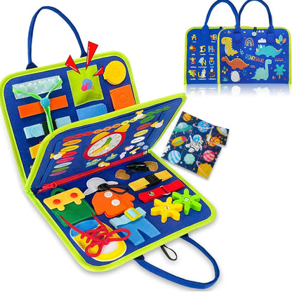 Toddler Montessori Busy Board Dinosaur Backpack Toy blue-b by HitMyNeed