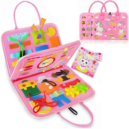 Toddler Montessori Busy Board Dinosaur Backpack Toy pink-b by HitMyNeed