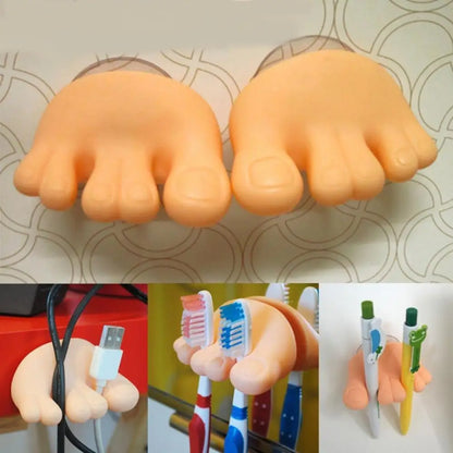 Toe-Shaped Suction Toothbrush & Cable Holder by HitMyNeed