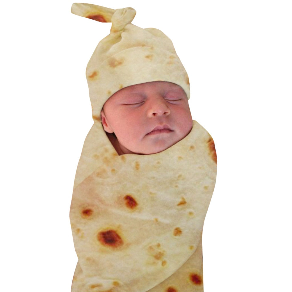 Tortilla Baby Swaddle Blanket with Hat Set by HitMyNeed