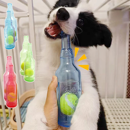 TPR Beer Bottle Dog Chew Toy with Tennis Ball & Squeaker by HitMyNeed
