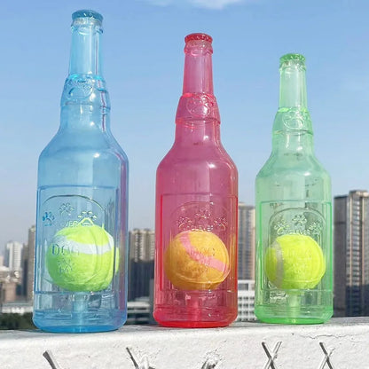 TPR Beer Bottle Dog Chew Toy with Tennis Ball & Squeaker by HitMyNeed