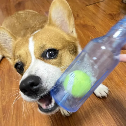 TPR Beer Bottle Dog Chew Toy with Tennis Ball & Squeaker by HitMyNeed