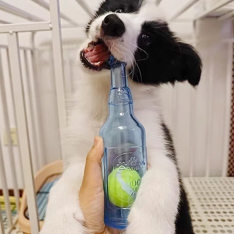 TPR Beer Bottle Dog Chew Toy with Tennis Ball & Squeaker by HitMyNeed