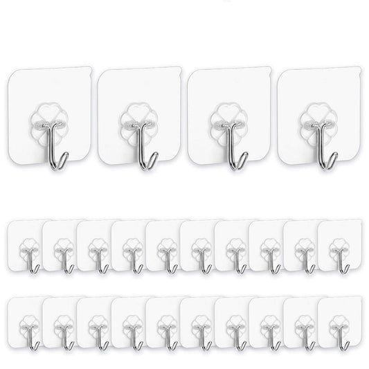 Transparent Adhesive Wall Hooks (40 Pack, 6x6cm) by HitMyNeed