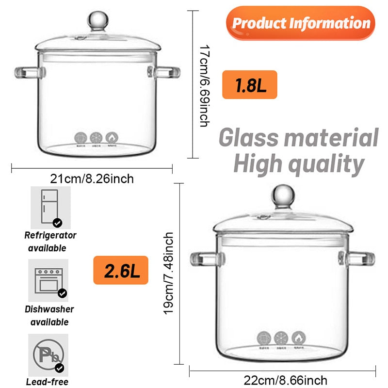 Transparent Borosilicate Glass Cooking Pot 1.8L by HitMyNeed