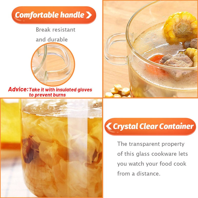 Transparent Borosilicate Glass Cooking Pot 1.8L by HitMyNeed