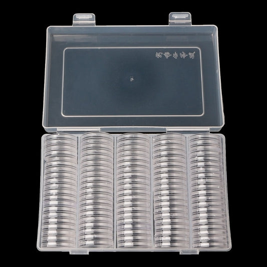 Transparent Coin Storage Box with 100 Holders 27mm by HitMyNeed