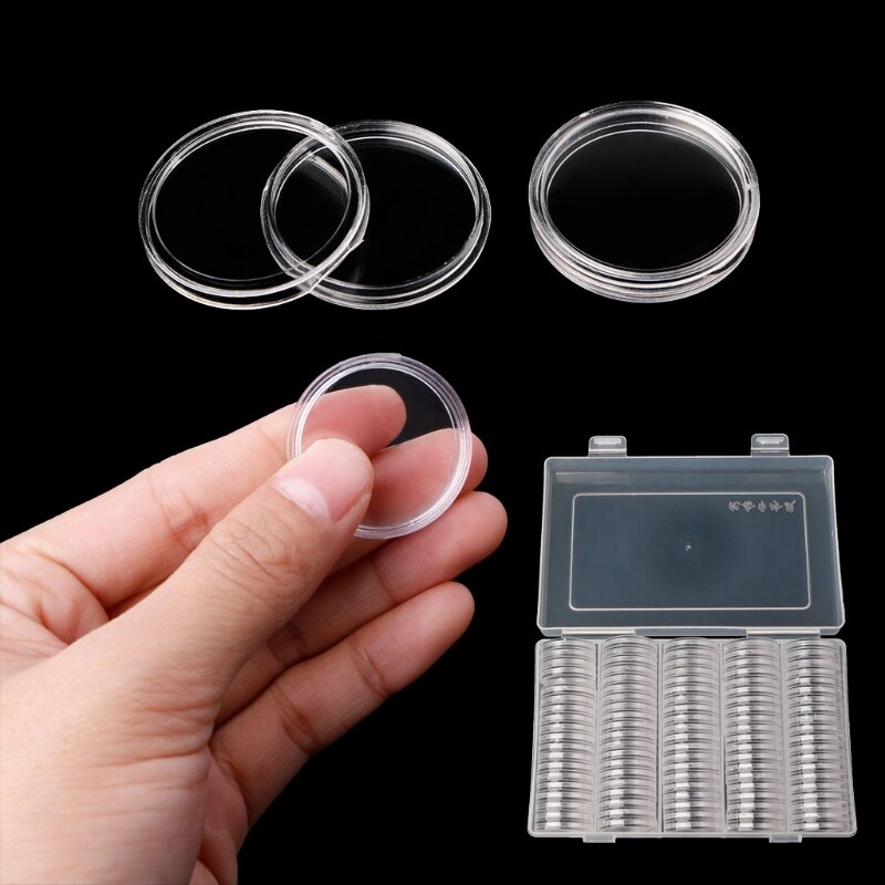 Transparent Coin Storage Box with 100 Holders 27mm by HitMyNeed