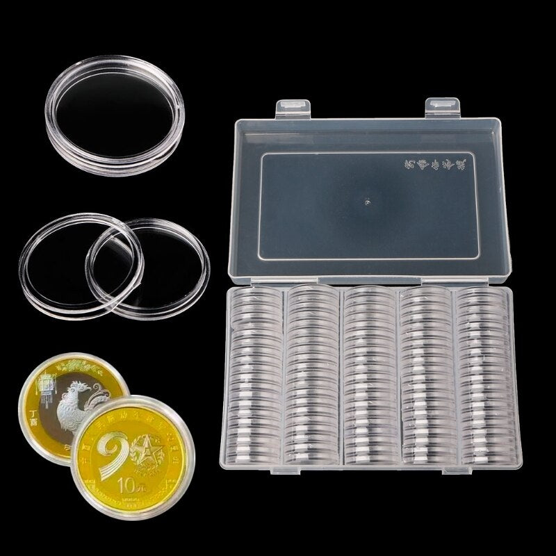 Transparent Coin Storage Box with 100 Holders 27mm by HitMyNeed