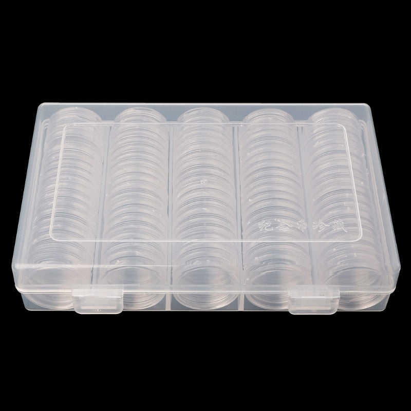 Transparent Coin Storage Box with 100 Holders 27mm by HitMyNeed