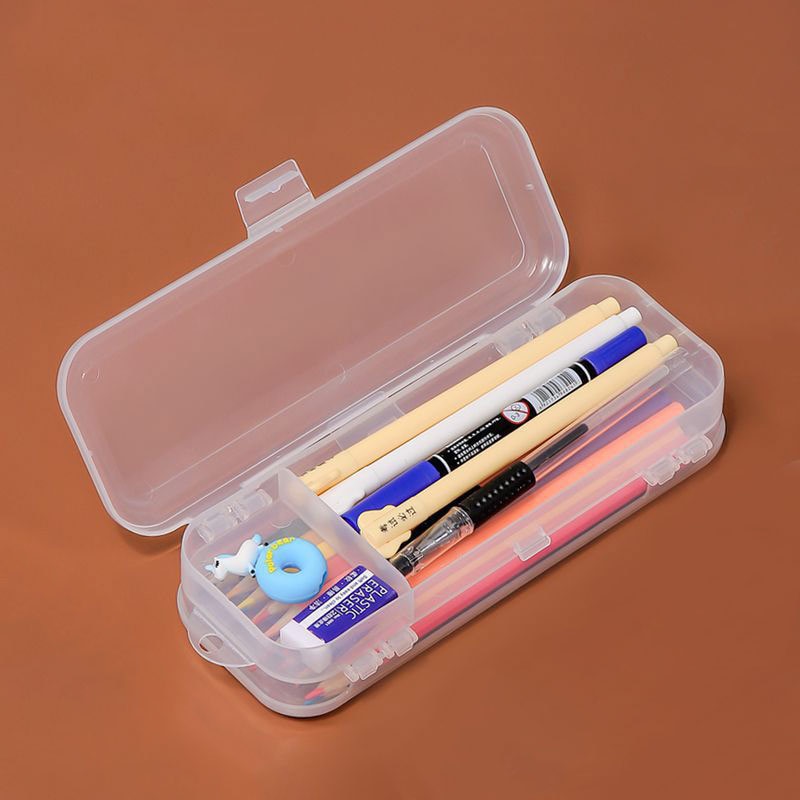 Transparent Dual-Compartment Plastic Pencil Case by HitMyNeed