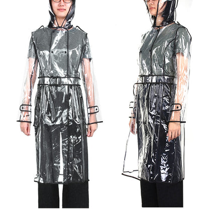 Transparent Knee-Length Raincoat with Belt by HitMyNeed
