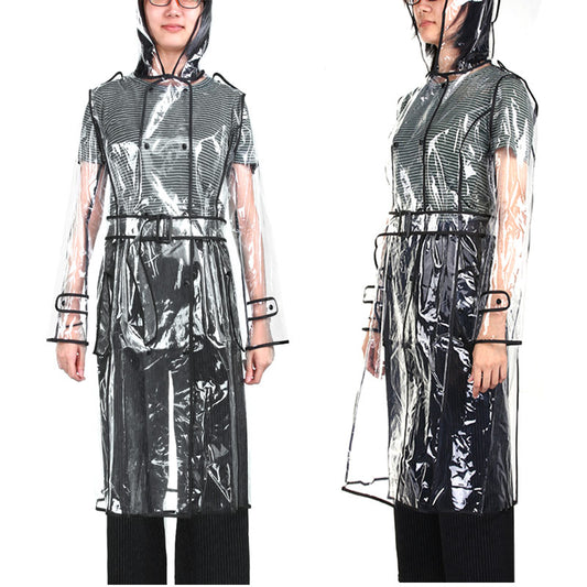 Transparent Knee-Length Raincoat with Belt by HitMyNeed