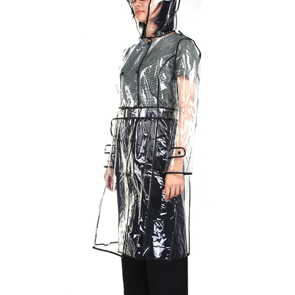 Transparent Knee-Length Raincoat with Belt by HitMyNeed